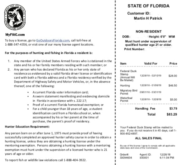 Florida Duck Hunting Licenses